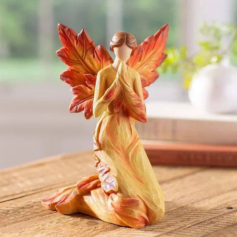 Autumn Maple Leaf Angel Wings Angel Statue Desktop Ornaments Creative Resin Sculpture Suitable for Garden Home Office Decoration