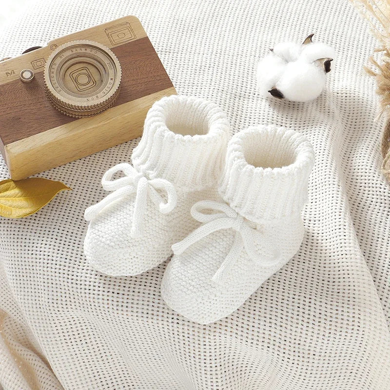 Baby Shoes Cotton Knit Newborn Girl Boy Boots Fashion Solid Infant Socks Toddler Slip-On Bed First Shoes Handmade 0-18M Footwear