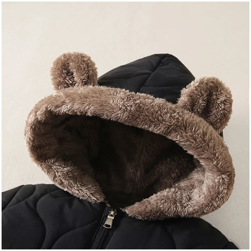 KLFLGD0-3 years old winter baby outdoor clothing fur lining warm toddler girl boy jumpsuit cartoon plus velvet baby jumpsuit