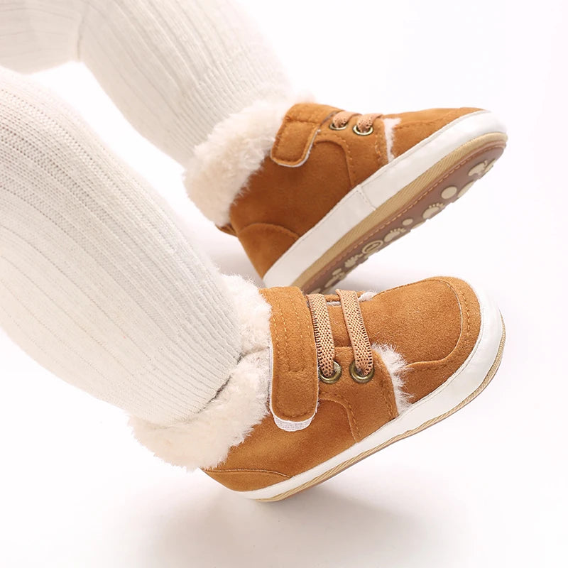 HAIZHIW Winter Baby Boy Girl High Tops Sneakers Rubber Anti-Slip Sole Fleece for Warmth Infant Newborn First Walking Crib Shoes