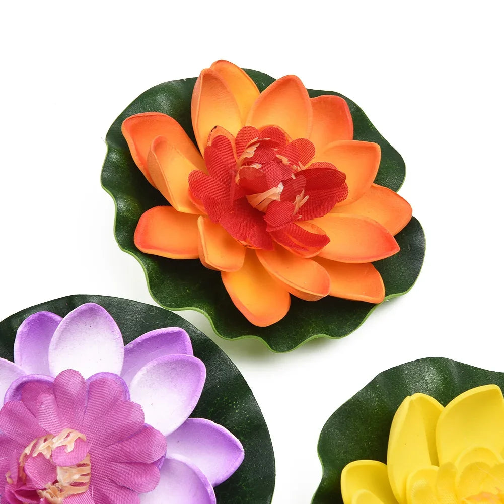 10pc Colorful Artificial Floating Water Lily Simulation EVA Lotus-Leaf Flowers Water Lily Pond Plants for Gardens Home Fish Tank