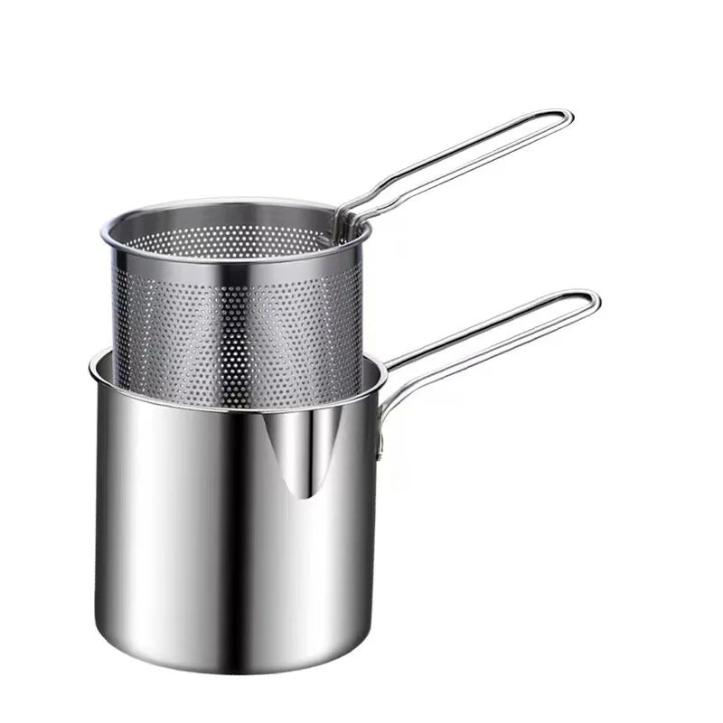 Stainless steel fryer with deep frying basket, multifunctional small pot, stainless steel french fries, fried chicken cookingpot