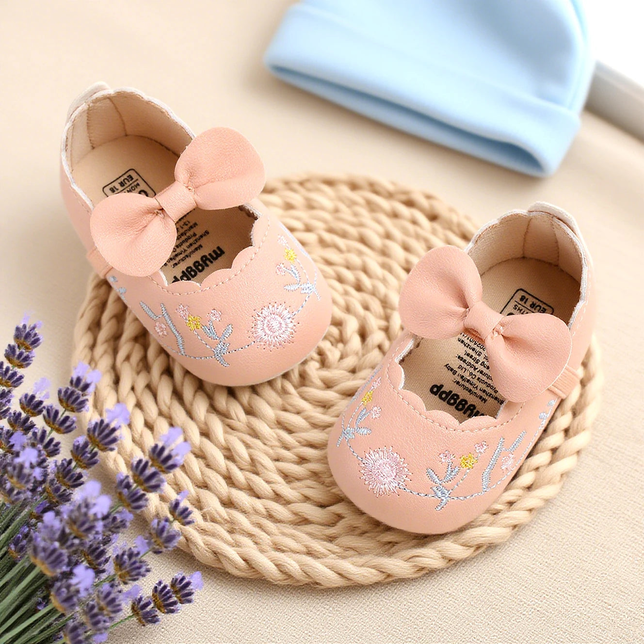 Baby Girls Mary Jane Flats with Bownot Non Slip Soft Sole PU Leather Newborn Infant Toddler First Walker Cirb Dress Shoes