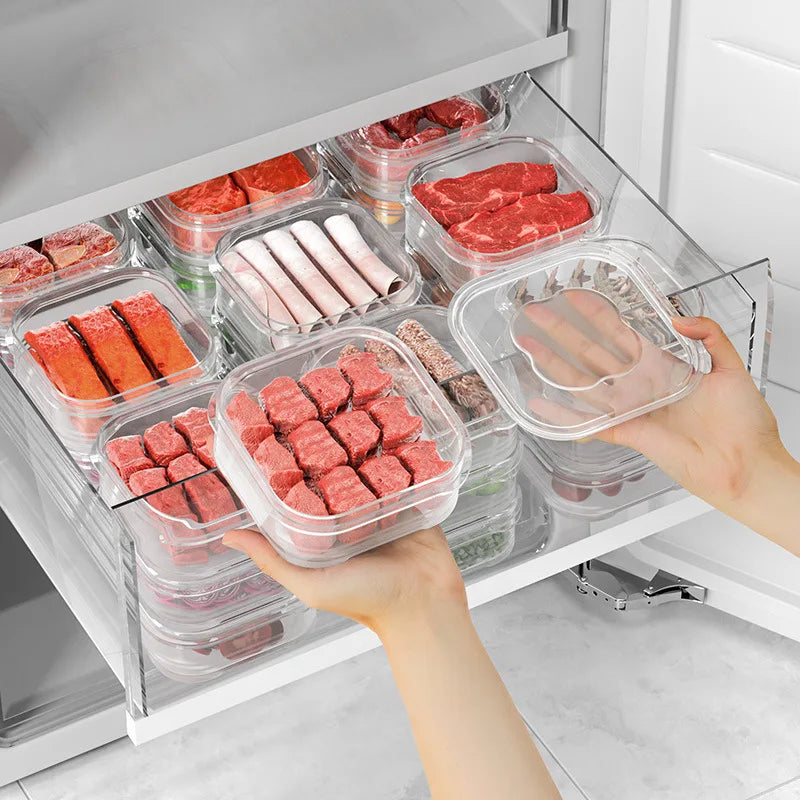 2/5PC Small Food Preservation Boxes Refrigerator Frozen Meat Vegetable Fresh-Keeping Box Transparent Kitchen Sealed Storage Box