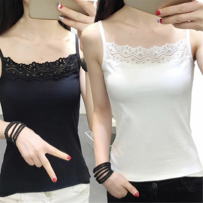 Camisole for Women Fashion for Tank Tops Summer Lace Cami Crop Tops Solid Basic Sling Sleeveless T-shirt