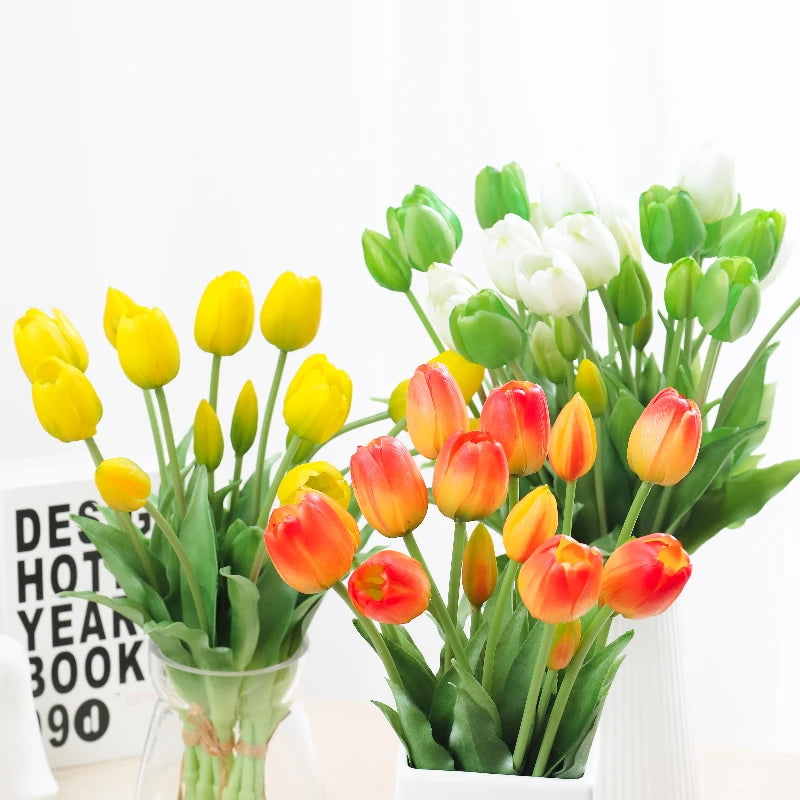 5pcs Tulips Artificial Flowers Luxury Silicone Real touch Tulip Bouquet Home Room Living Room Wedding Decora flores artificiales