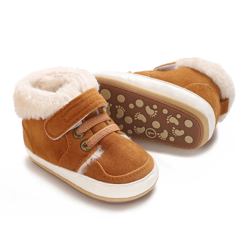 HAIZHIW Winter Baby Boy Girl High Tops Sneakers Rubber Anti-Slip Sole Fleece for Warmth Infant Newborn First Walking Crib Shoes