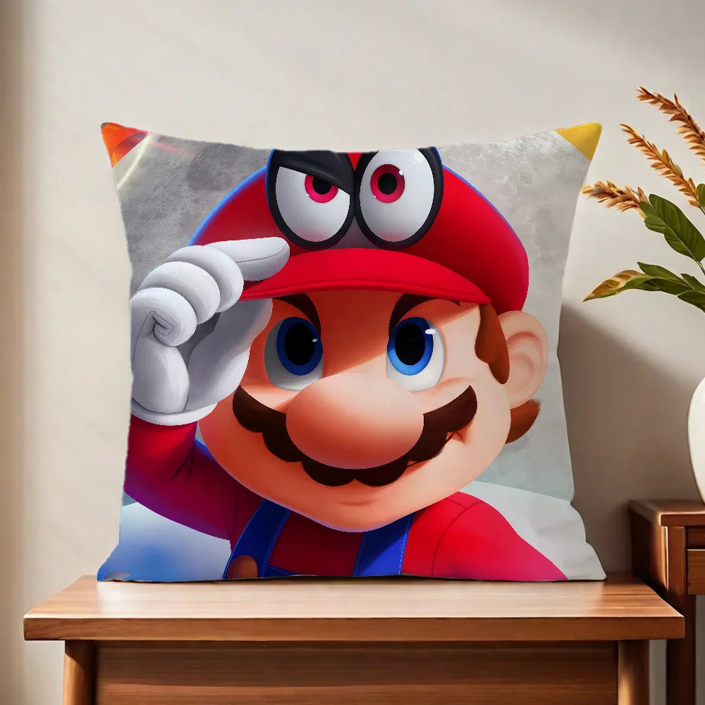 fanart Square soft Comfortable Super Pillow Case Cute for Sofa Living Room Home office face Pixel Decor Protective Cover M-Mario