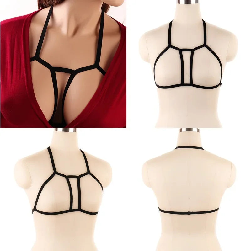 XT8Sexy Black Body Harness Bondage Breast Sex Toy For Womern Erotic Lingerie Belts Elastic Strappy Tops Caged Bras@XT6！