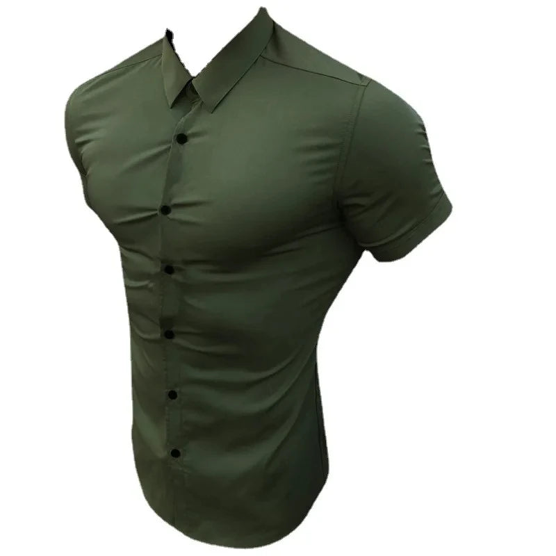 2025 Summer Men's Casual Formal Single-breasted Shirt Fashion Loose Classic Slim Short Sleeve Solid Color Fashionable Shirt