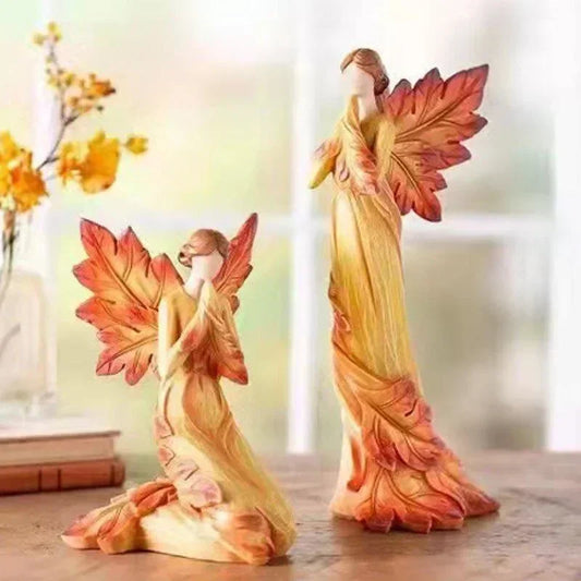 Autumn Maple Leaf Angel Wings Angel Statue Desktop Ornaments Creative Resin Sculpture Suitable for Garden Home Office Decoration