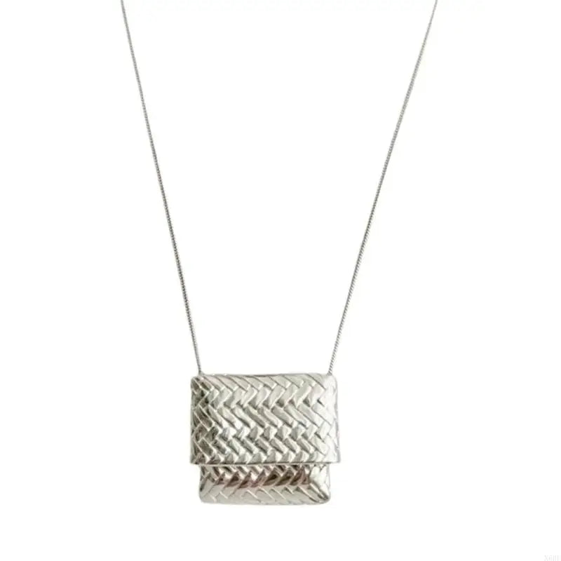 Metal Woven Bag Long Necklace Female Korean Niche Ins Personality Unique Fashion Versatile Necklace Sweater Chain  for Womern