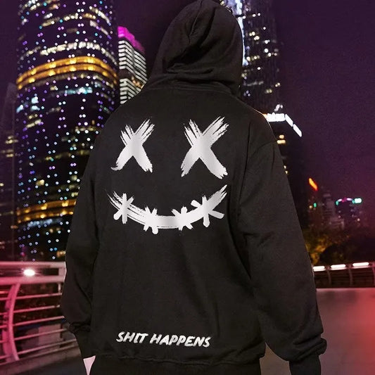 M-8XL Men Oversized Pullover Hoodie Fashion Loose American Trendy Hip Hop Emoji Marshmello Print Long Sleeve Couple Clothes