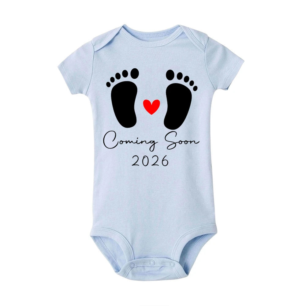 Baby 2026 Pregnancy Announcement Newborn Baby Bodysuits Summer Boys Girls Romper Jumpsuit Clothes Outfit