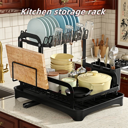 Kitchen Storage Rack Multi-Function Bowl and Utensil Drain Organizer Small Family Tableware Draining Rack and Storage Box