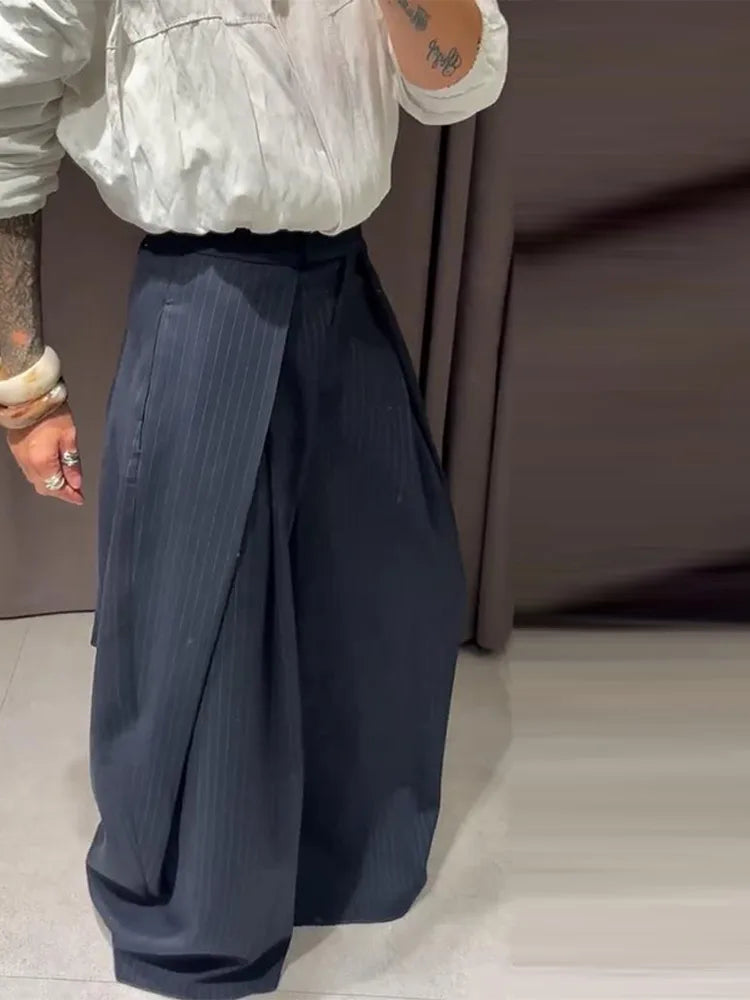 Fashion Chic Irregular Striped Long Pants For Women High Waist Loose Trouser 2025 Autumn Winter Fashion Female Daily Casual Pant
