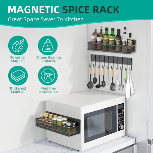 No Drill Magnetic Refrigerator Organizer Heavy Duty Carbon Steel Shelf 15kg Strong Hold Kitchen Storage for Spice & Condiments