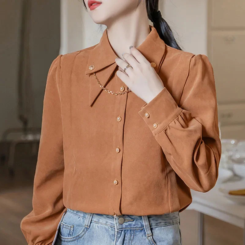 New Winter Casual Shirts Long Sleeve Turn Down Collar Womern Shirt  Adding Velvet and Thickening Blouses Womens Tops Blusa D187