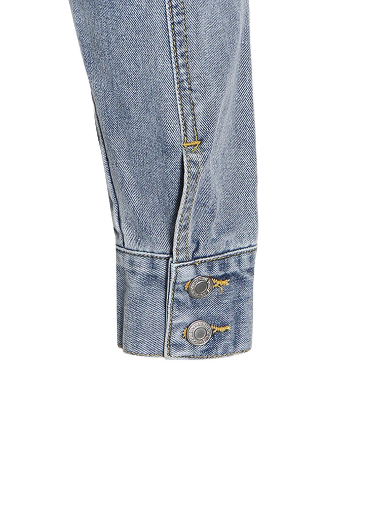 ROMISS women's casual color -colored denim jacket lavage long -sleeved single -breasted street installation retro slim jacket