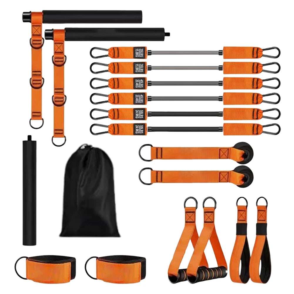 Multifunctional Pilates Bar & Resistance Bands Portable Weighted Exercise Pilates Bar for Women & Men Home Gym Exercise Fitness