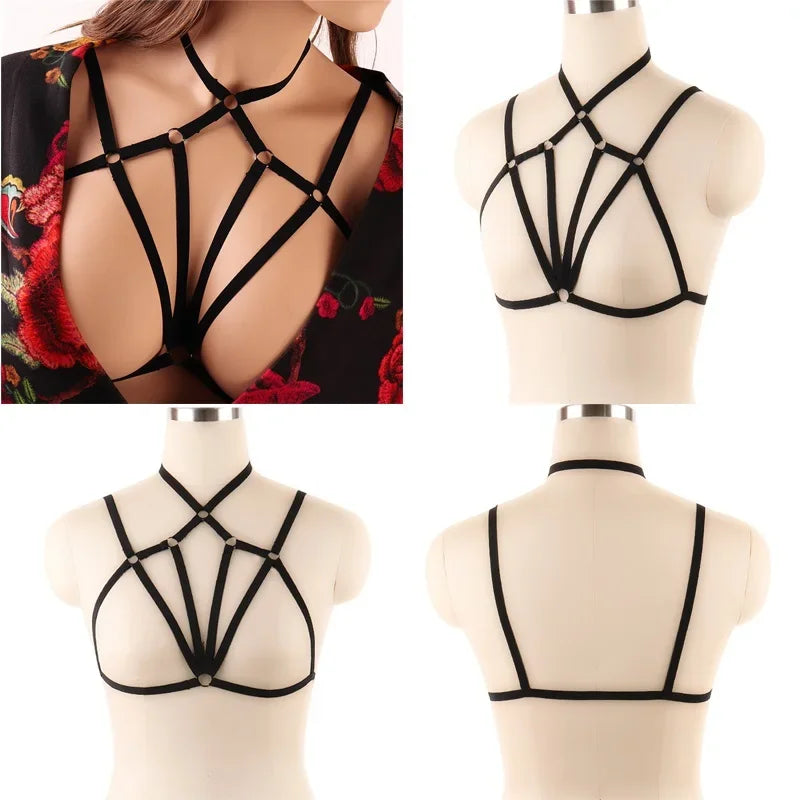 XT8Sexy Black Body Harness Bondage Breast Sex Toy For Womern Erotic Lingerie Belts Elastic Strappy Tops Caged Bras@XT6！