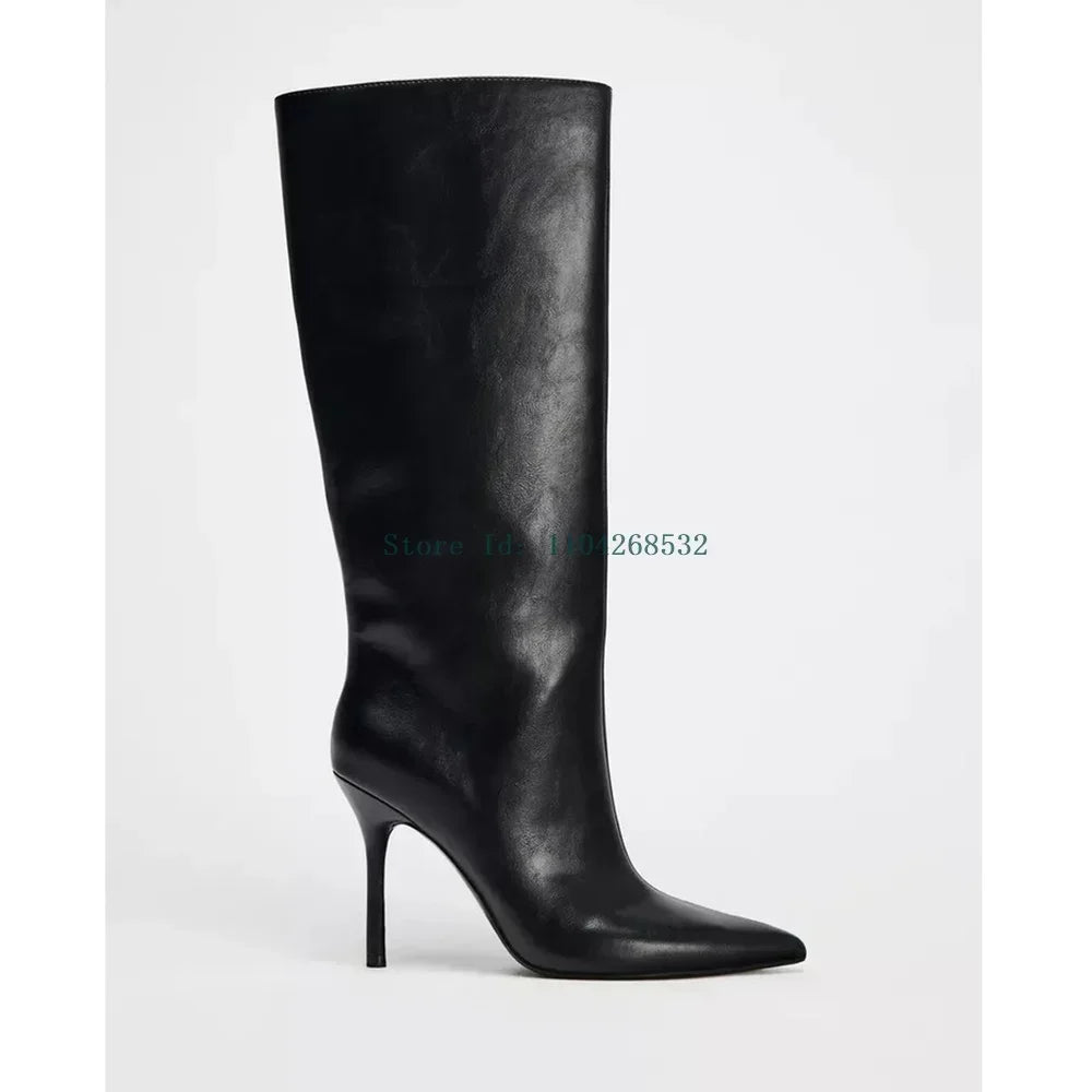 Genuine Leathet Soouchy Boots Pointed Toe Stiletto Solid Slip On Zipper Knee High New Arrivals Sexy Fashion Lady Womern Boots