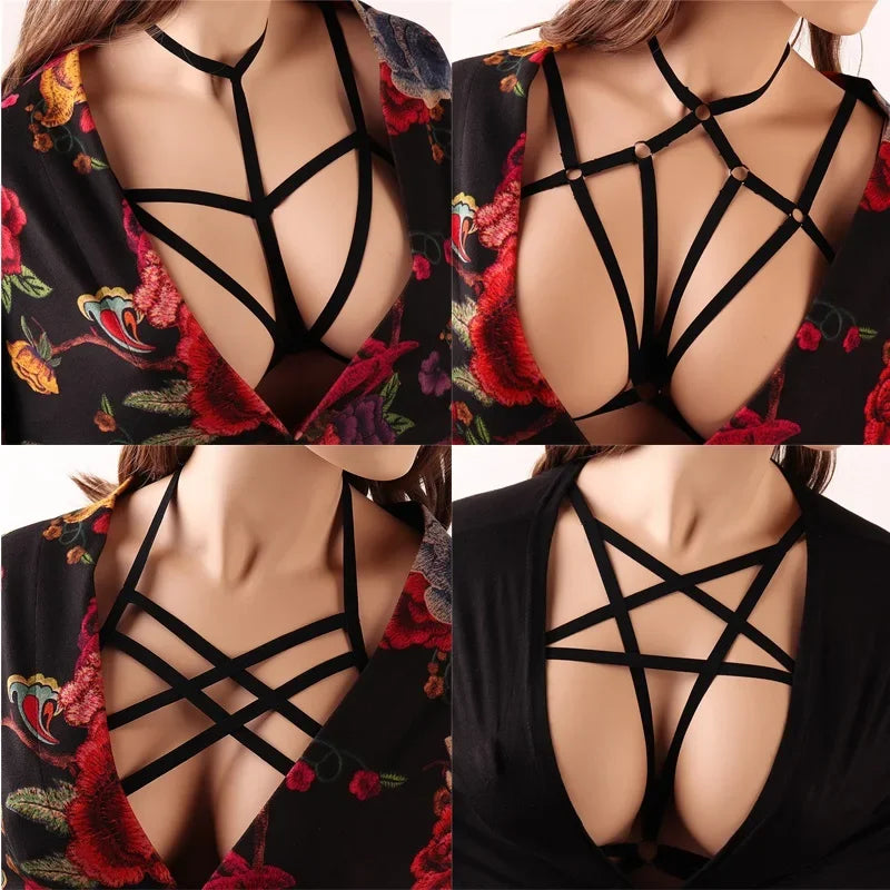 XT8Sexy Black Body Harness Bondage Breast Sex Toy For Womern Erotic Lingerie Belts Elastic Strappy Tops Caged Bras@XT6！