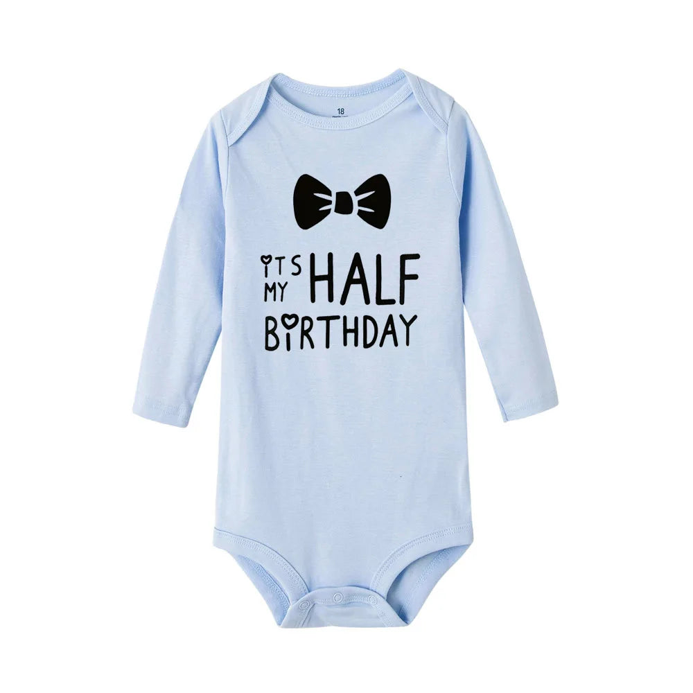 Baby Bodysuit It Is My Half Birthday Letters Print White Child 1/2 Birthday Party Outfit Clothes Baby Infant Shower Wear Gifts