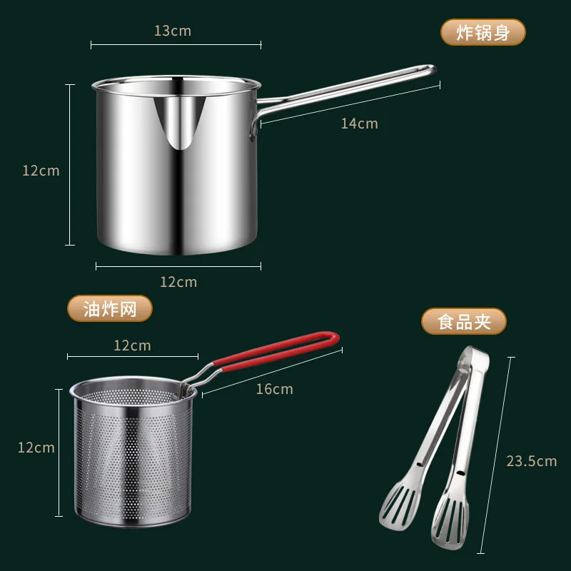 Stainless steel fryer with deep frying basket, multifunctional small pot, stainless steel french fries, fried chicken cookingpot