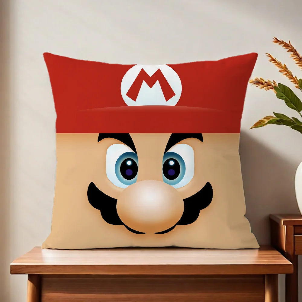fanart Square soft Comfortable Super Pillow Case Cute for Sofa Living Room Home office face Pixel Decor Protective Cover M-Mario