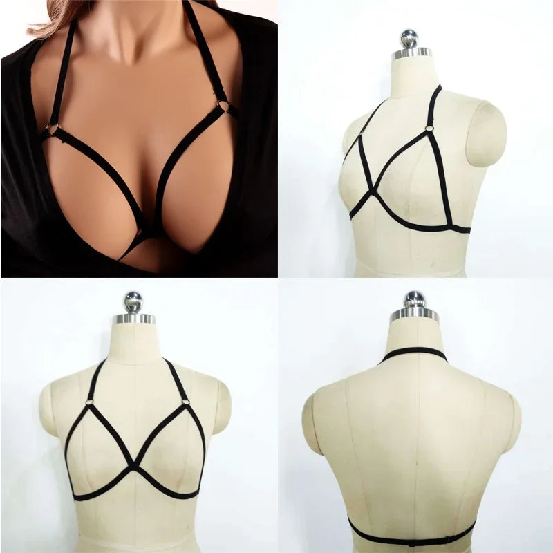 XT8Sexy Black Body Harness Bondage Breast Sex Toy For Womern Erotic Lingerie Belts Elastic Strappy Tops Caged Bras@XT6！