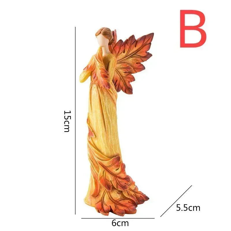 Autumn Maple Leaf Angel Wings Angel Statue Desktop Ornaments Creative Resin Sculpture Suitable for Garden Home Office Decoration