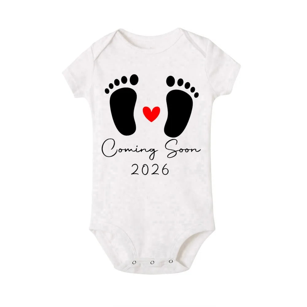 Baby 2026 Pregnancy Announcement Newborn Baby Bodysuits Summer Boys Girls Romper Jumpsuit Clothes Outfit