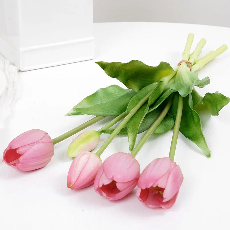 5pcs Tulips Artificial Flowers Luxury Silicone Real touch Tulip Bouquet Home Room Living Room Wedding Decora flores artificiales