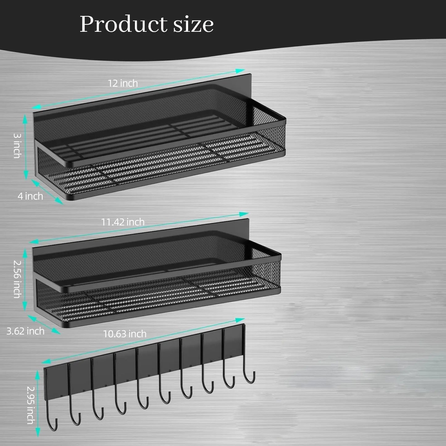 No Drill Magnetic Refrigerator Organizer Heavy Duty Carbon Steel Shelf 15kg Strong Hold Kitchen Storage for Spice & Condiments