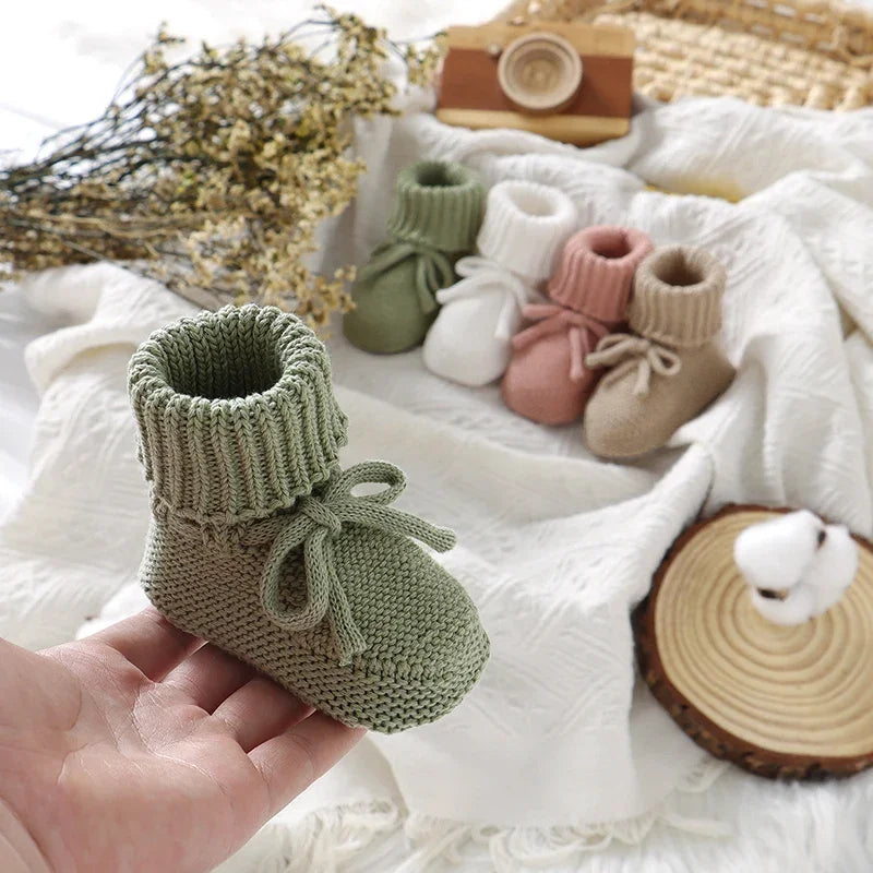 Baby Shoes Cotton Knit Newborn Girl Boy Boots Fashion Solid Infant Socks Toddler Slip-On Bed First Shoes Handmade 0-18M Footwear
