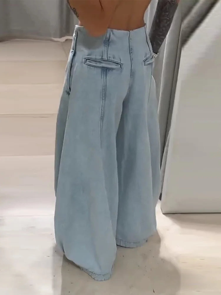 Casual Women's Patchwork Jeans Loose Solid Low Waist Pockets Zipper Denim Long Pants 2025 Autumn Lady Y2k Street Fashion Trouser