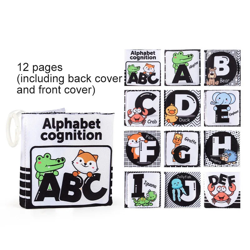 12 Page Cloth Book Montessori Touch And Feel Infant Soft Books Cartoon Animals Interactive Early Education Toys For Baby