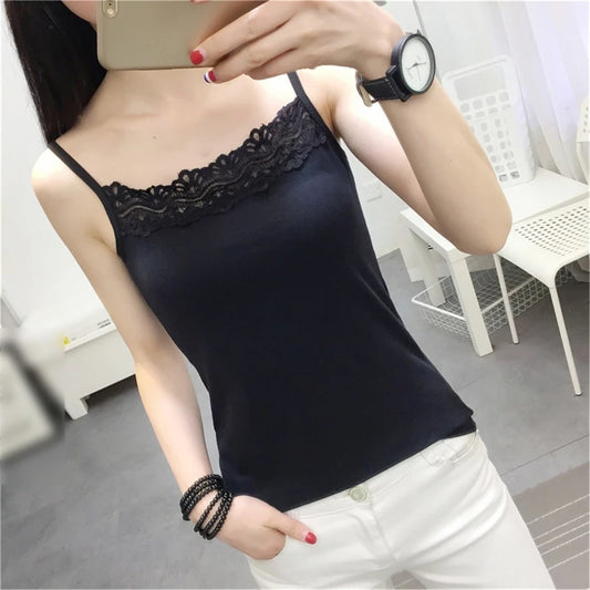 Camisole for Women Fashion for Tank Tops Summer Lace Cami Crop Tops Solid Basic Sling Sleeveless T-shirt