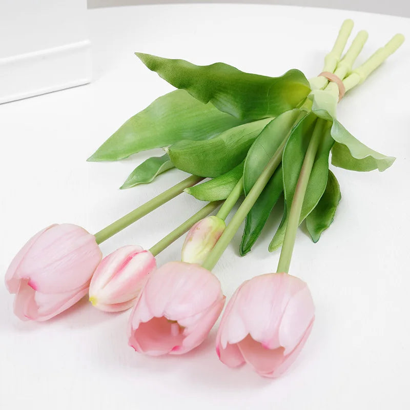 5pcs Tulips Artificial Flowers Luxury Silicone Real touch Tulip Bouquet Home Room Living Room Wedding Decora flores artificiales