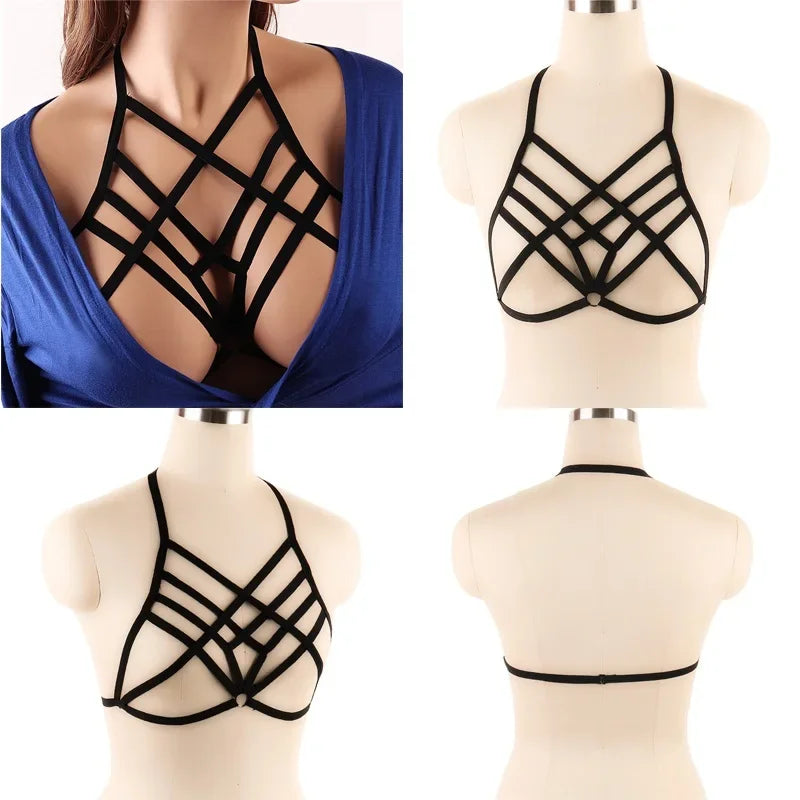 XT8Sexy Black Body Harness Bondage Breast Sex Toy For Womern Erotic Lingerie Belts Elastic Strappy Tops Caged Bras@XT6！