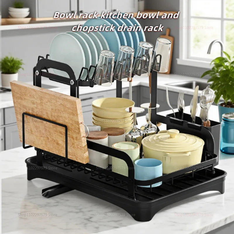 Kitchen Storage Rack Multi-Function Bowl and Utensil Drain Organizer Small Family Tableware Draining Rack and Storage Box