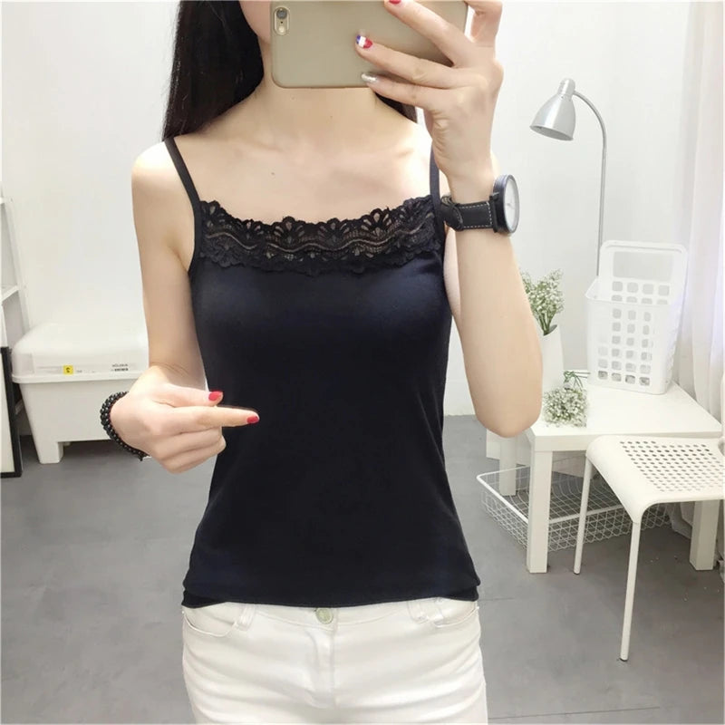 Camisole for Women Fashion for Tank Tops Summer Lace Cami Crop Tops Solid Basic Sling Sleeveless T-shirt