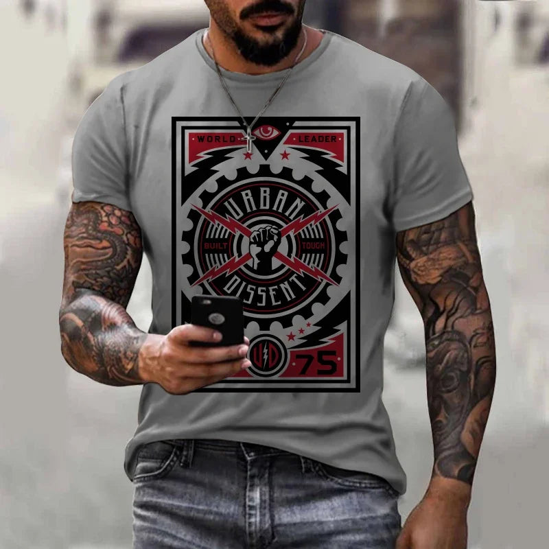 2025 Summer New O Neck Short Sleeve Graphic T-Shirt Casual Versatile Trendy Fashion Oversized T-Shirt Men Clothing