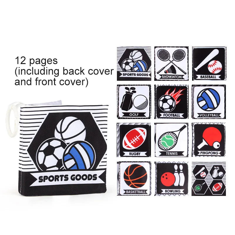 12 Page Cloth Book Montessori Touch And Feel Infant Soft Books Cartoon Animals Interactive Early Education Toys For Baby