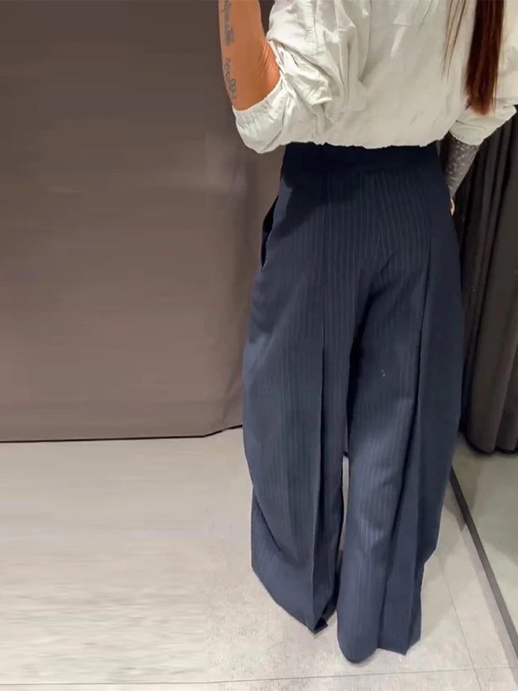 Fashion Chic Irregular Striped Long Pants For Women High Waist Loose Trouser 2025 Autumn Winter Fashion Female Daily Casual Pant