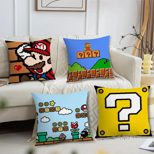 fanart Square soft Comfortable Super Pillow Case Cute for Sofa Living Room Home office face Pixel Decor Protective Cover M-Mario