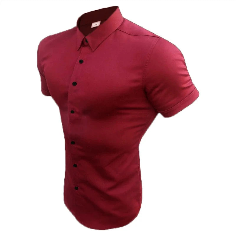 2025 Summer Men's Casual Formal Single-breasted Shirt Fashion Loose Classic Slim Short Sleeve Solid Color Fashionable Shirt