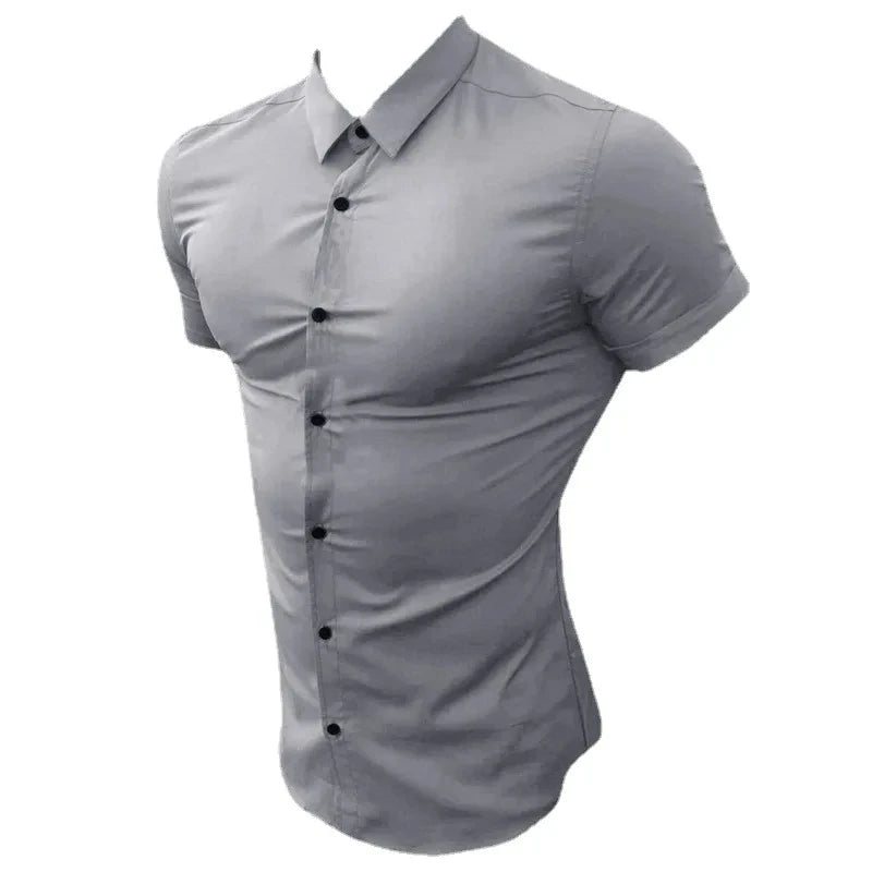 2025 Summer Men's Casual Formal Single-breasted Shirt Fashion Loose Classic Slim Short Sleeve Solid Color Fashionable Shirt