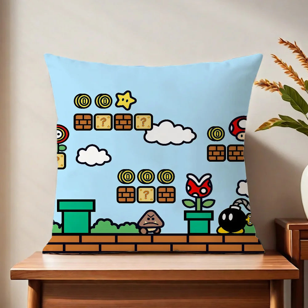 fanart Square soft Comfortable Super Pillow Case Cute for Sofa Living Room Home office face Pixel Decor Protective Cover M-Mario